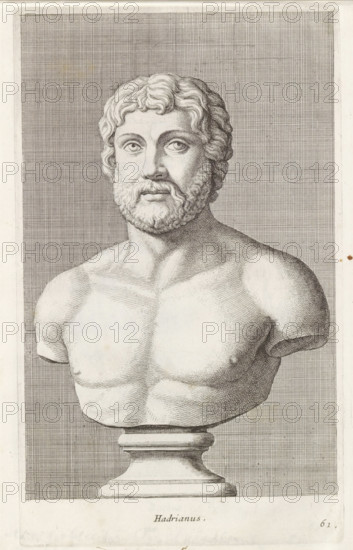 Hadrian, Bust of Emperor Hadrian, print, album page, Series number, 61, 98, Classical bust of a