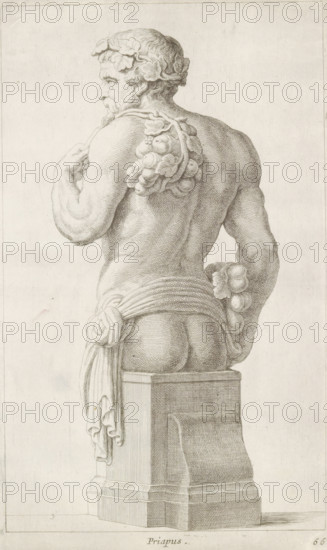Herme of Priapus, seen from behind, Priapus, print, album page, Series number, 66, 98, with a