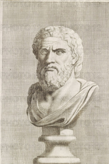 Bust of a bearded man, facing left, print, album page, Series number, 76, 98, with a series of