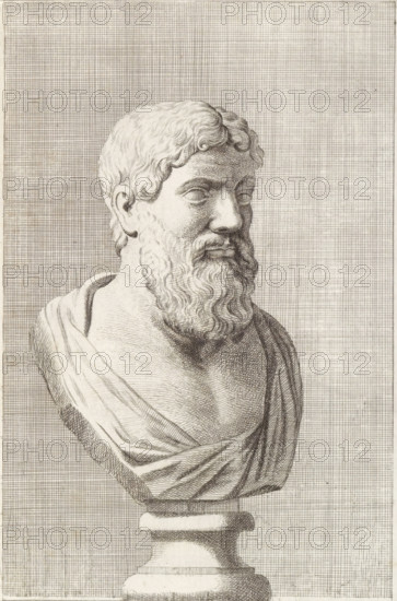 Bust of a bearded man, facing right, print, album page, Series number, 77, 98, with a series of