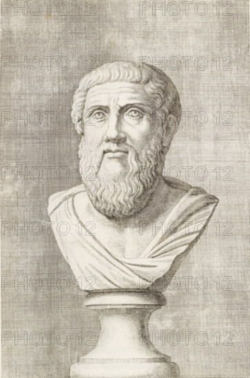 Bust of a bearded man, from the front, print, album page, Series number, 78, 98, with a series of