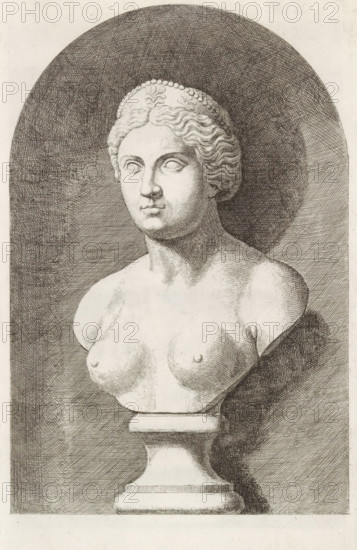 Bust of a woman with a crown, print, album page, Series number, 80, 98, with a series of prints