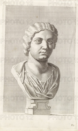 Bust of a woman with medium-length wavy hair, print, album page, Series number, 83, 98, with a