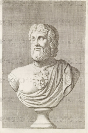 Bust of a bearded man, facing left, print, album page, Series number, 94, 98, with a series of