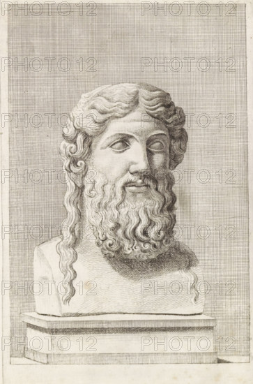 Bust of a Bearded God, print, album page, Series number, 95, 98, with a series of prints after the