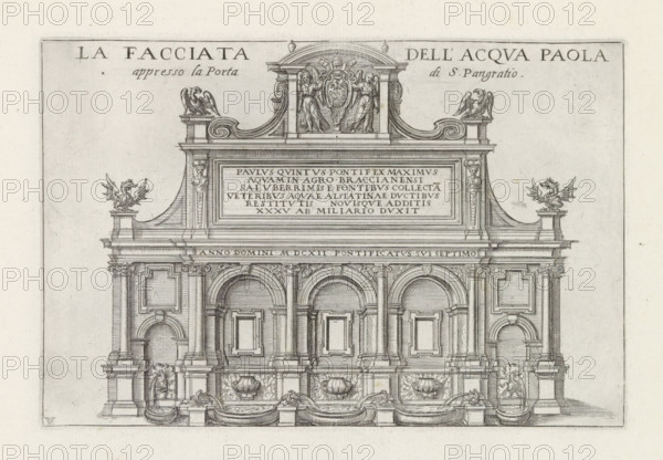 The facade of the Paola Water approaching the Gate of St. Pangratio, Fontana dell'Acqua Paola in
