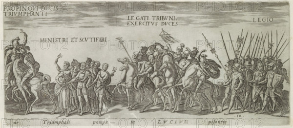 Triumph procession with soldiers and ministers, The triumphali pompa in Lucium pisonem, Roman