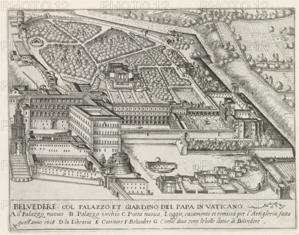 Cortile del Belvedere, the Apostolic Palace and the gardens in Vatican City, Belvedere col palazzo