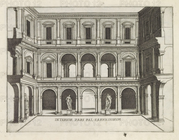 Interior pars Pal. Farnesiorum, Courtyard of Palazzo Farnese in Rome, Famous buildings in Rome and