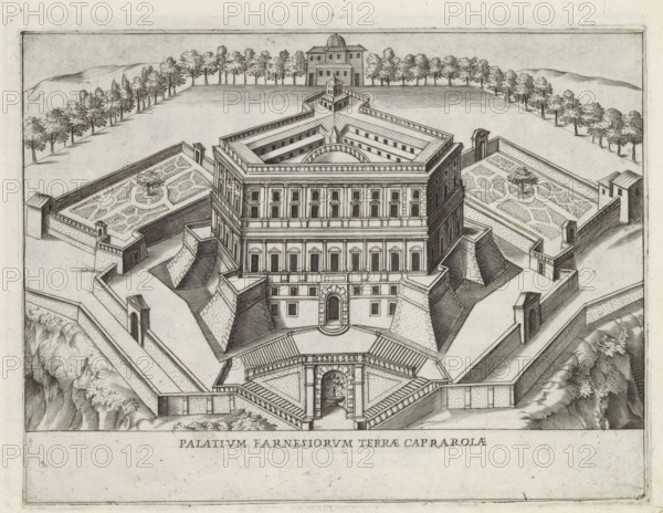 View of Villa Farnese in Caprarola, Palatium Farnesiorum terrae Caprarolae, Famous buildings in