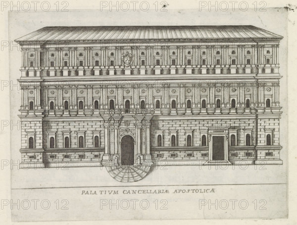 Façade of a Roman palace, Palatium Cancellariae Apostolicae, Famous buildings in Rome and beyond,