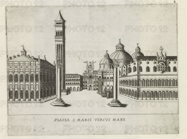 Platea S. Marci versus mare, Corner of St. Mark's Square with the Doge's Palace and the Column with