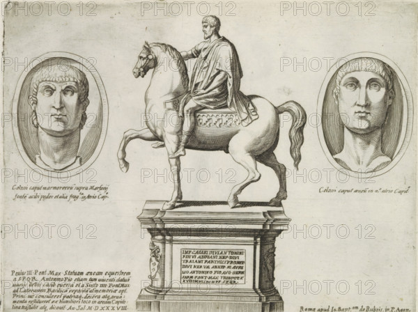 Portrait busts of Emperor Constantine and the equestrian statue of Emperor Marcus Aurelius,