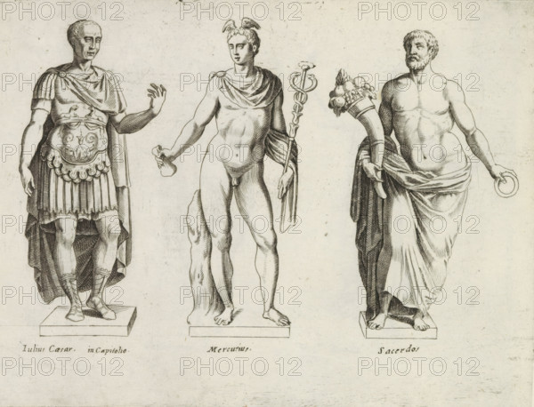 Sculptures of Julius Caesar, Mercury and a priest with a horn of plenty, Sculptures from antiquity,