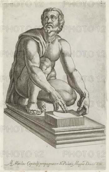 Sculpture of the Roman consul Marcus Manlius, Sculptures from antiquity, print, album page, Caption
