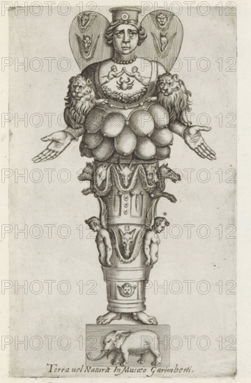 Sculpture of a fertility goddess with many breasts, Sculptures from antiquity, print, album page,