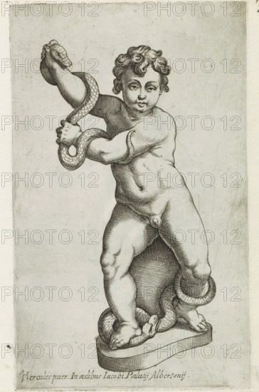Sculpture of the young Hercules fighting two snakes, Sculptures from antiquity, print, album page,
