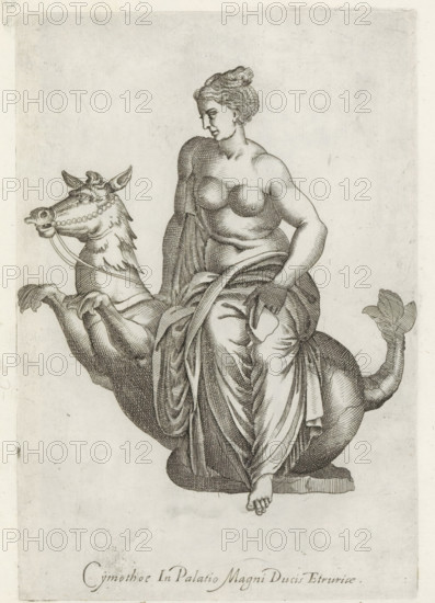 Sculpture of the Nereid Cymothoe riding on a sea creature, Sculptures from antiquity, print, album