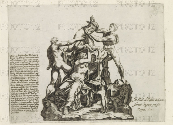 Farnese Bull, Dirce is tied to a bull, Sculptures from antiquity, print, album page, Ancient