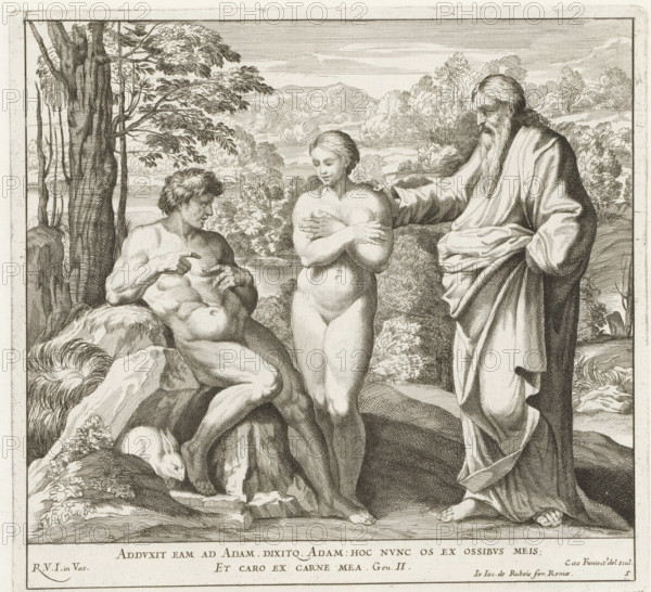 God creates Adam and Eve, Paintings in the Loggia by Raphael, Raphael Bible, Imagines Veteris ac