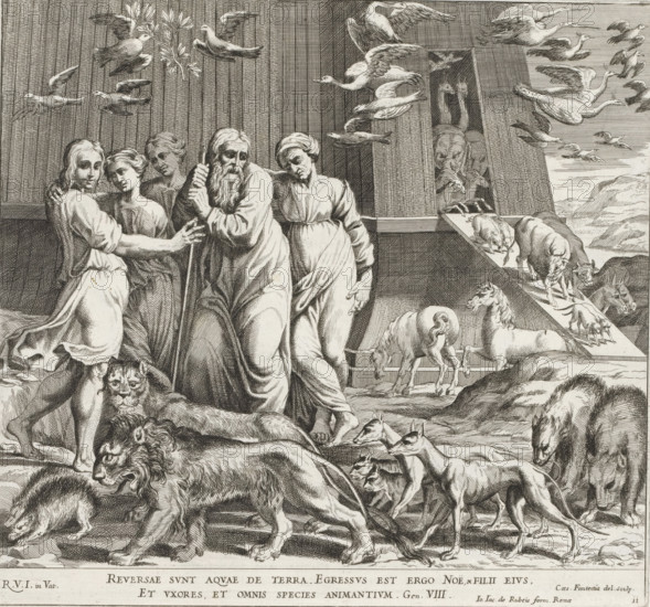 Noah leaves the ark after the flood, Paintings in the Loggia by Raphael, Raphael Bible, Imagines