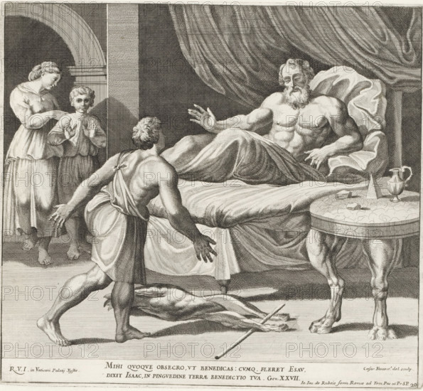 Isaac promises Esau a second blessing, Raphael Bible, Imagines Veteris ac Novi Testamenti,