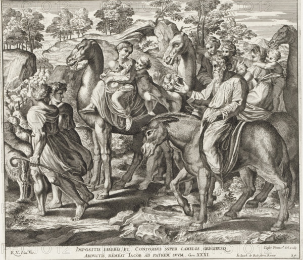 Jacob with his family on their way home, Raphael Bible, Imagines Veteris ac Novi Testamenti,