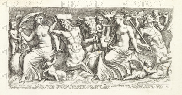 Relief with sea creatures and sea gods, Roman sculpted reliefs, Icones et segment, print, album