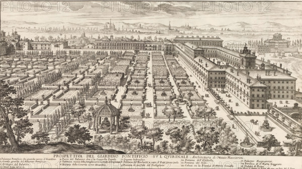 View of the garden at the Palazzo del Quirinale in Rome, Prospettiva del giardino pontificio su'l