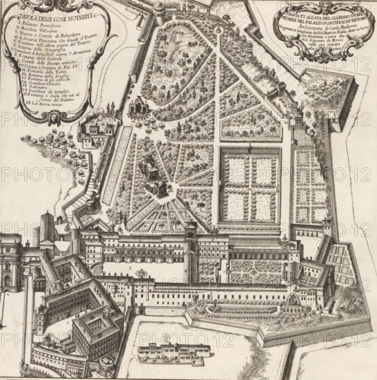 Pianta et alzata del giardino di Belvedere del Palazzo Pontificioin Vaticano, Map of the Vatican
