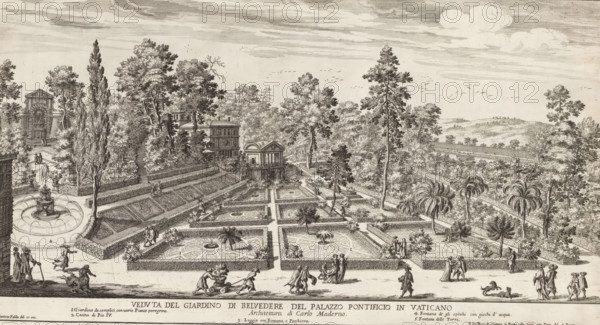 View of the Belvedere Gardens of the Vatican, View of the Belvedere Gardens, Gardens in Rome, The