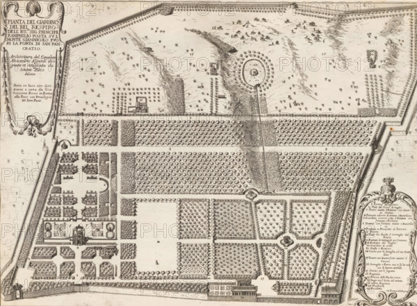 Plan of the garden at the Villa Doria Pamphilj in Rome, Pianta del giardino del Bel Respir, Gardens