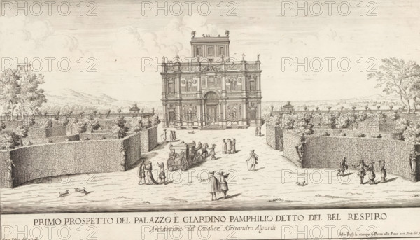 View of the Villa Doria Pamphilj and gardens in Rome, Primo prospetto del Palazzo e Giardino