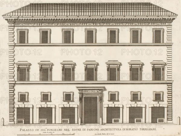 Façade of Palazzo Fonseca, Palazzo de' sig.ri Fonsechi nel' Rione di Parion, Palazzi di Roma dei