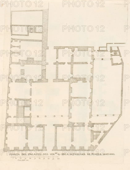 Pianta del palazzo del ser.mo g duca di Toscana in Piazza Madama, Map of Palazzo Madama, Roman