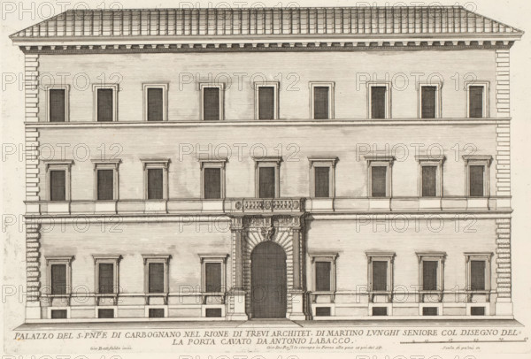 Façade of Palazzo Sciarra, Palazzo del S. pnpe di Carbognano nel Rione di Trev, Palazzi di Roma,