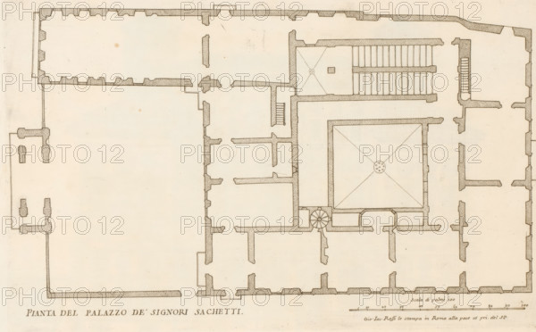 Pianta del Palazzo de' signori Sachetti, Floor plan of Palazzo Sacchetti, Palazzi di Roma dei più