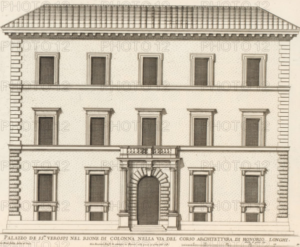 Palazzo de ss.ri Verospi nel Rione di Colonna nella Via del Cors, Façade of Palazzo Verospi,