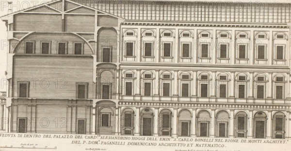 Facade and vertical section of the palace of Cardinal Alessandrino, Veduta di dentro del Palazzo
