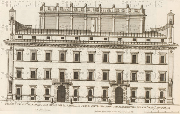 Façade of Palazzo Falconieri, Palazzo de sig.ri Falconieri nel Rione della Ragola in Strada Giuli,
