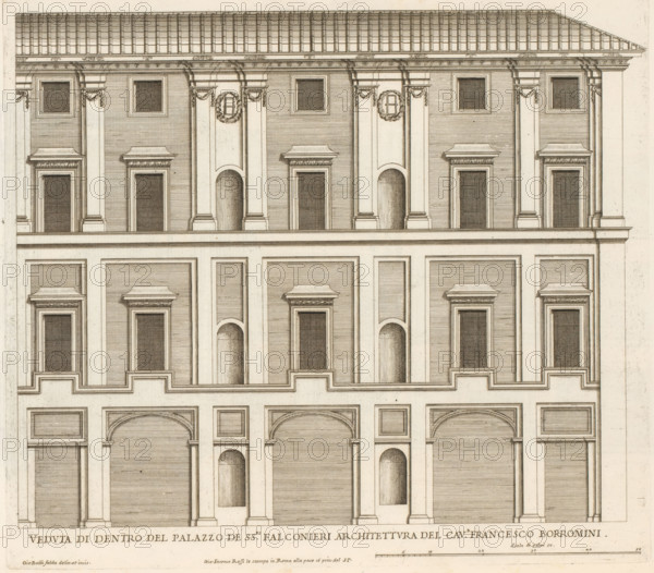 Veduta di dentro del Palazzo de ss.ri Falconier, Facade of the courtyard of Palazzo Falconieri,