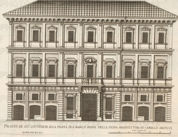 Palazzo de sig.ri Gottifredi alla Piazza di S. Marco Rione della Pign, Façade of Palazzo Grazioli,
