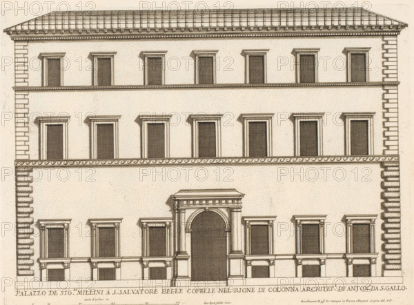 Façade of Palazzo Millini, Palazzo de sig.ri Millini a S. Salvatore delle Copelle nel Rione di