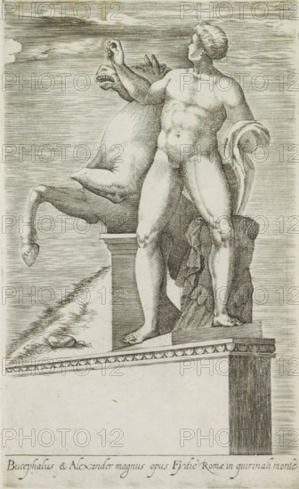 Sculpture of one of the Dioscuri on the Quirinal in Rome, Bucephalus & Alexander magnus opus,