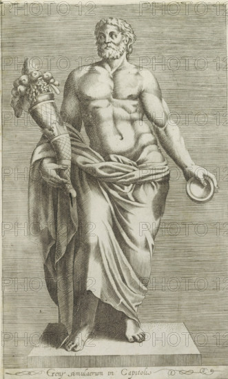 Sculpture of a man with a horn of plenty, Geny simulacrum in Capitoli, Antiquarum statuarum urbis