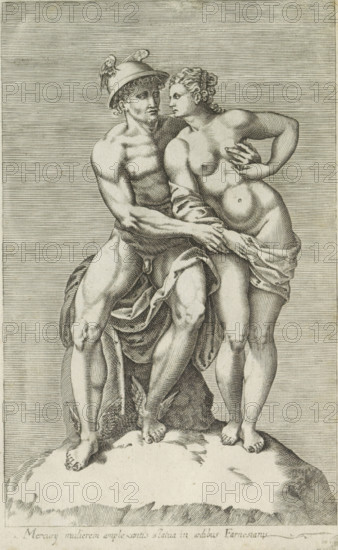 Sculpture group with Mercury and a goddess, Mercury mulierem amplexantis statua in aedibus