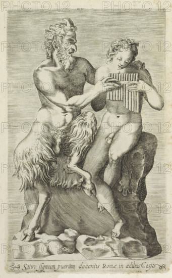 Sculpture group with Pan teaching Daphnis to play the flute, Satiri signum puerum docentis Romae in
