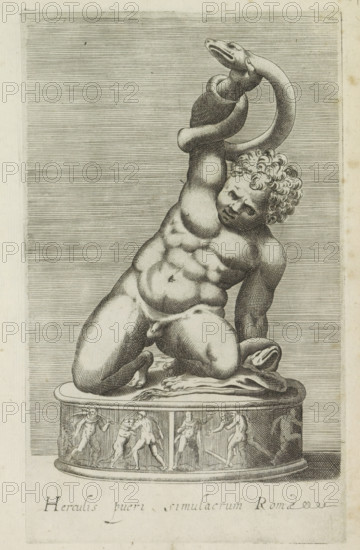 Sculpture of the young Hercules fighting a snake, Herculis pueri simulacrum Romae, Antiquarum