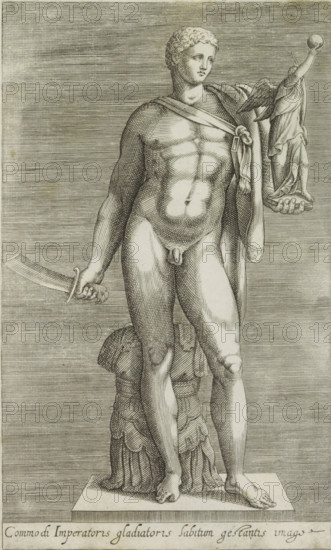Commodi imperatoris gladiatoris sabitum gestantis imago, Sculpture of Emperor Commodus, Antiquarum