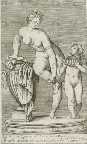 Sculpture of Venus and Amor, Veneris et Cupidinis statua marmorea Romae in aedibus cuiusdam